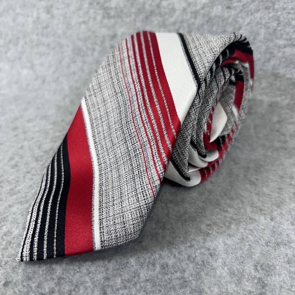 Sears The Men's Store Red Gray Black Striped Classic Neck Tie Mens 54 X 3